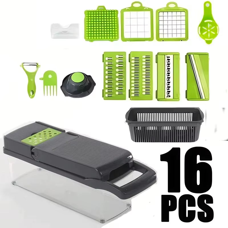 16 in 1 Multifunctional Portable Kitchen Vegetable Chopper Shredder Slicer Potato Carrot Grater Home Fruit Veggie Food Processor