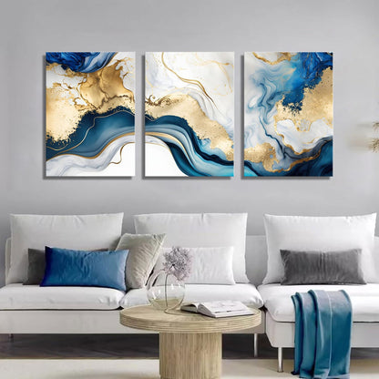 Blue & Gold Marble Wall Art — 3 Piece