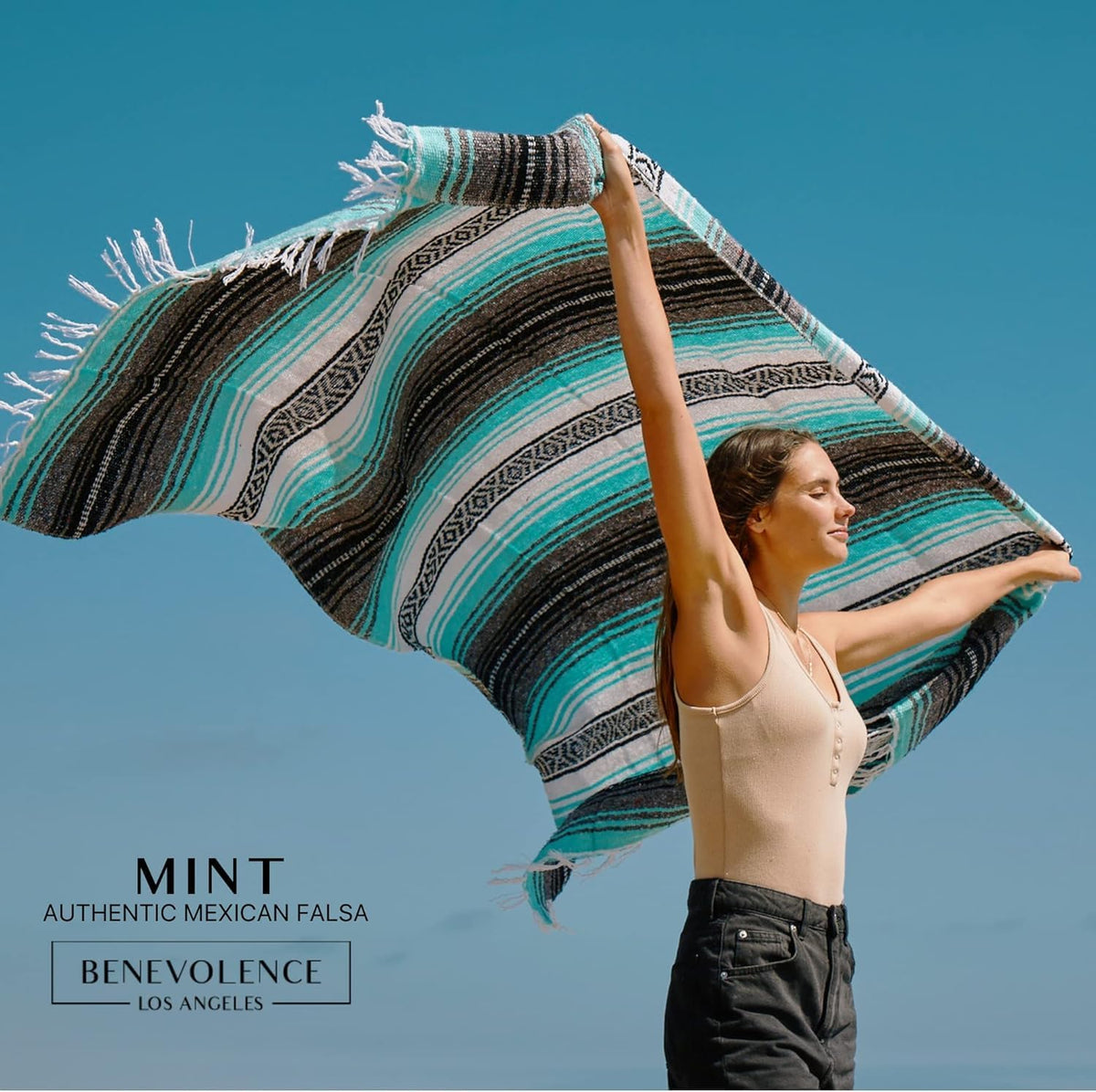 Woven Serape Throw Blanket, Mint, 50 x 70 in (127 x 178 cm)