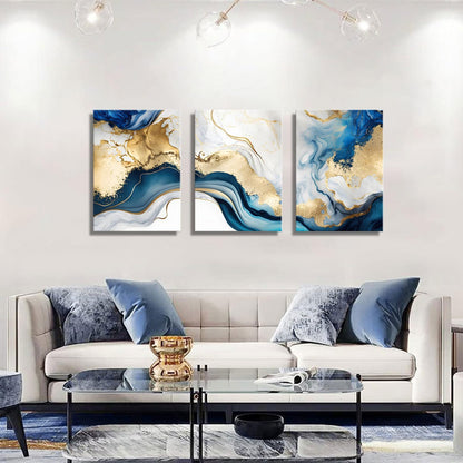 Blue & Gold Marble Wall Art — 3 Piece