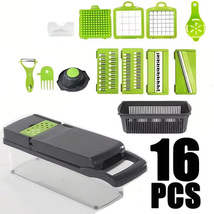 16 in 1 Multifunctional Portable Kitchen Vegetable Chopper Shredder Slicer Potato Carrot Grater Home Fruit Veggie Food Processor