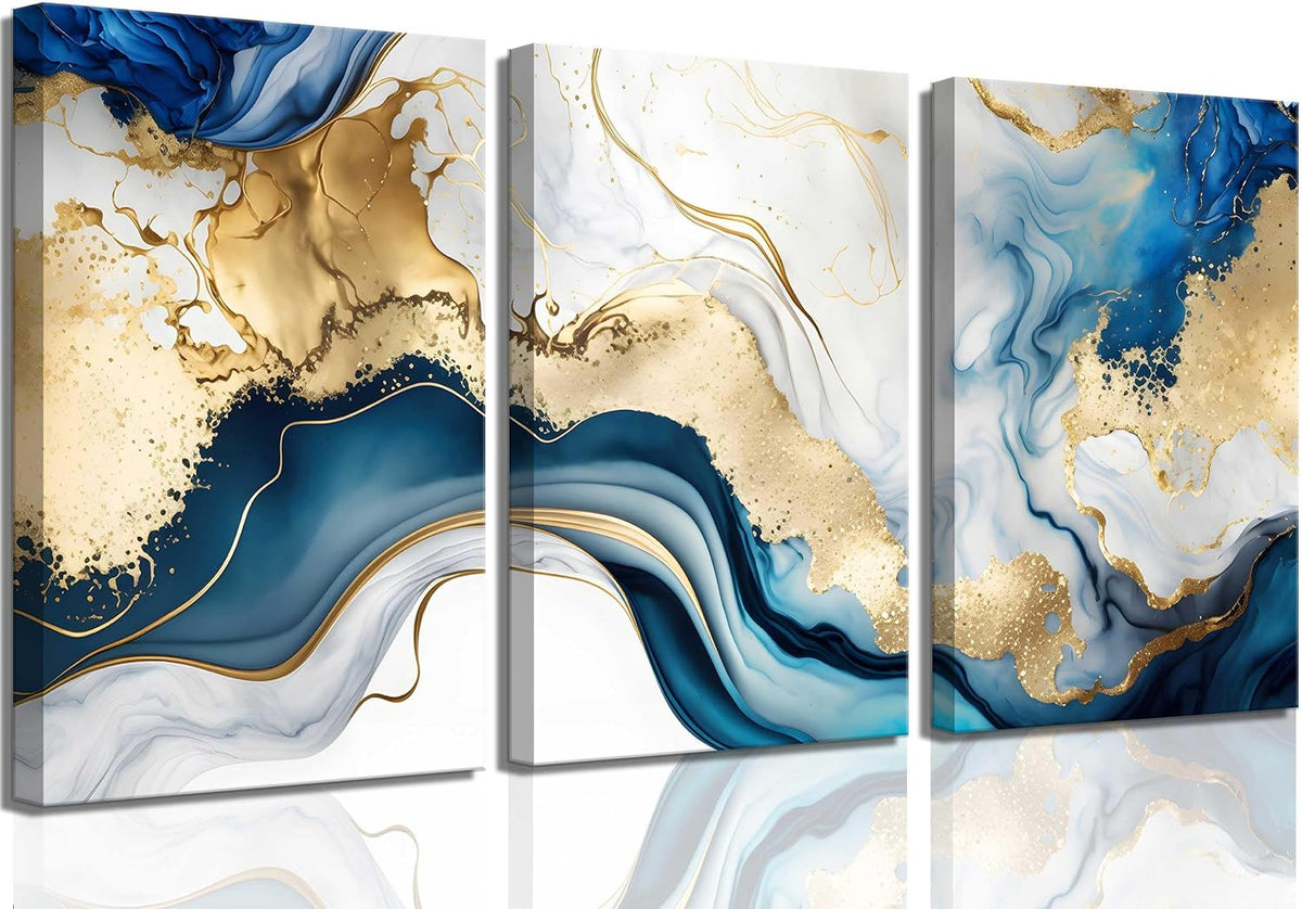 Blue & Gold Marble Wall Art — 3 Piece