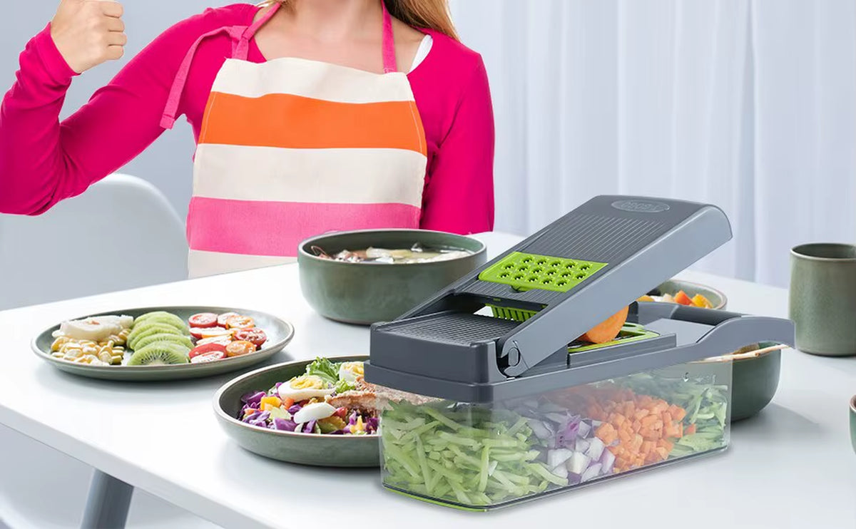 12-in-1 Vegetable Slicer & Chopper with Basket