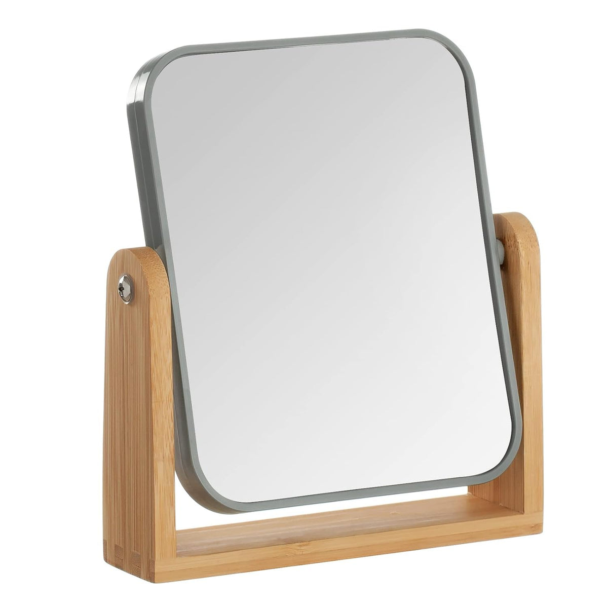 Double-Sided 3x Magnifying Makeup Mirror with Bamboo Stand, Grey
