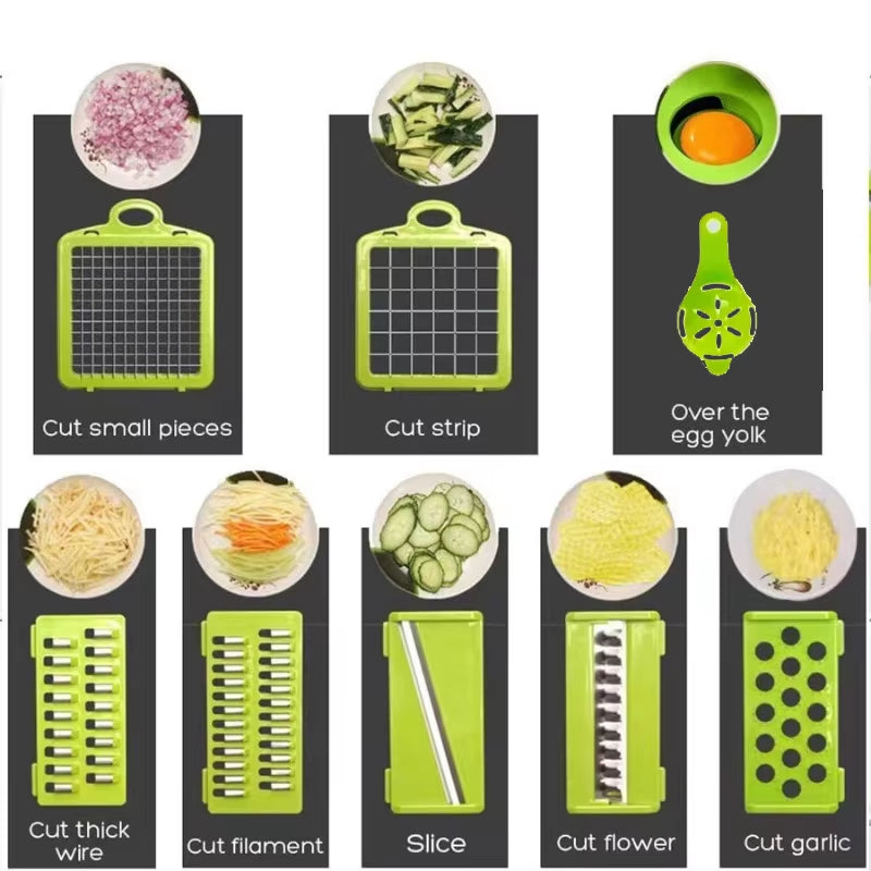 16 in 1 Multifunctional Portable Kitchen Vegetable Chopper Shredder Slicer Potato Carrot Grater Home Fruit Veggie Food Processor