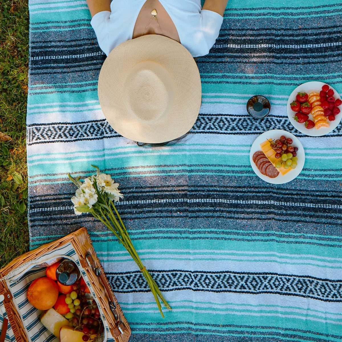 Woven Serape Throw Blanket, Mint, 50 x 70 in (127 x 178 cm)