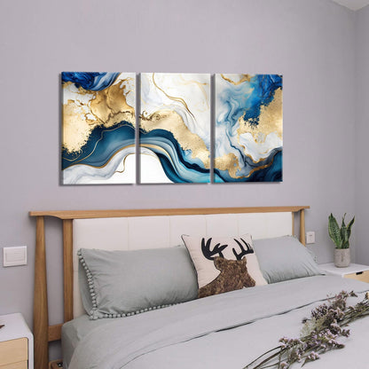 Blue & Gold Marble Wall Art — 3 Piece
