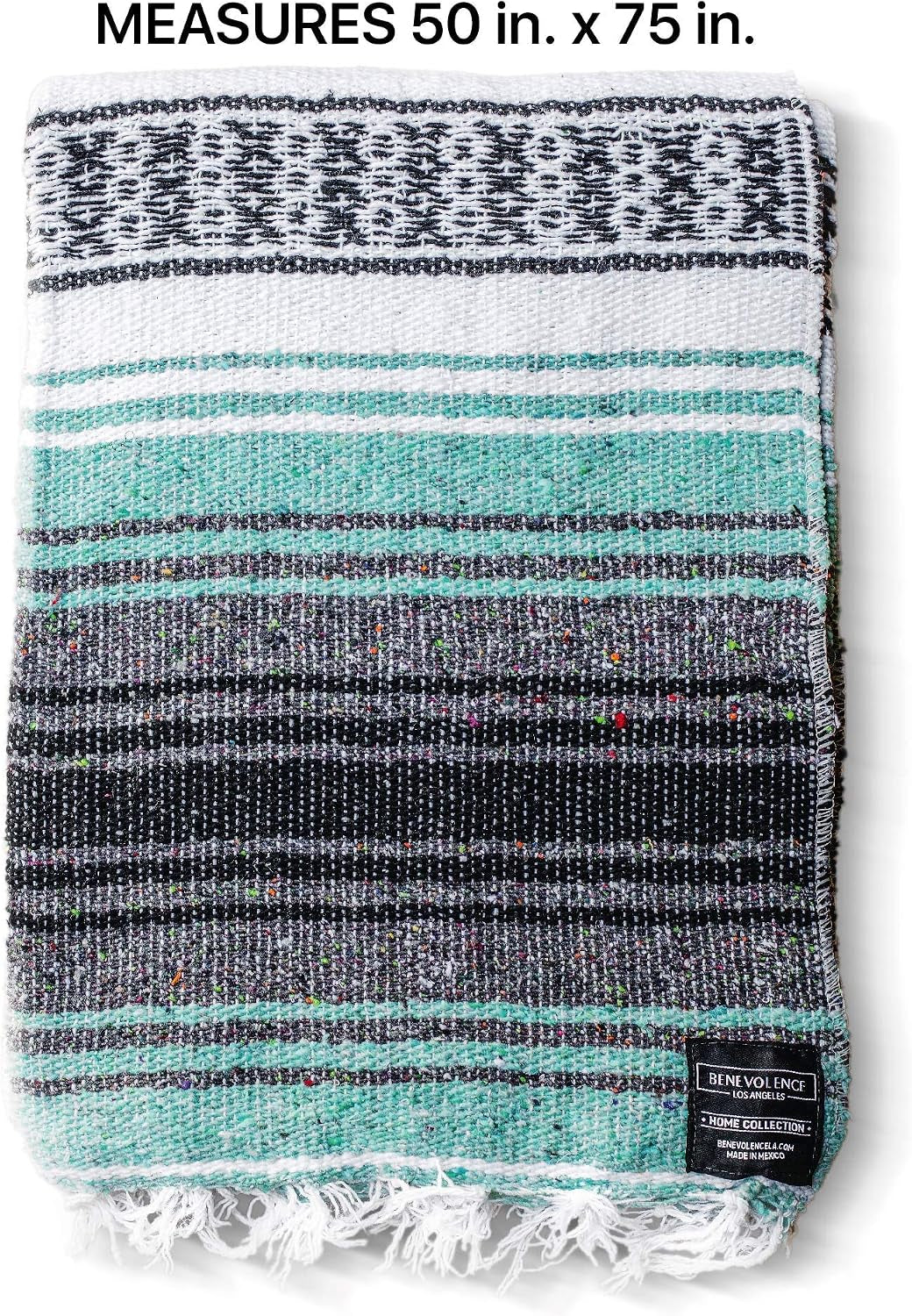 Woven Serape Throw Blanket, Mint, 50 x 70 in (127 x 178 cm)