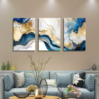 Blue & Gold Marble Wall Art — 3 Piece