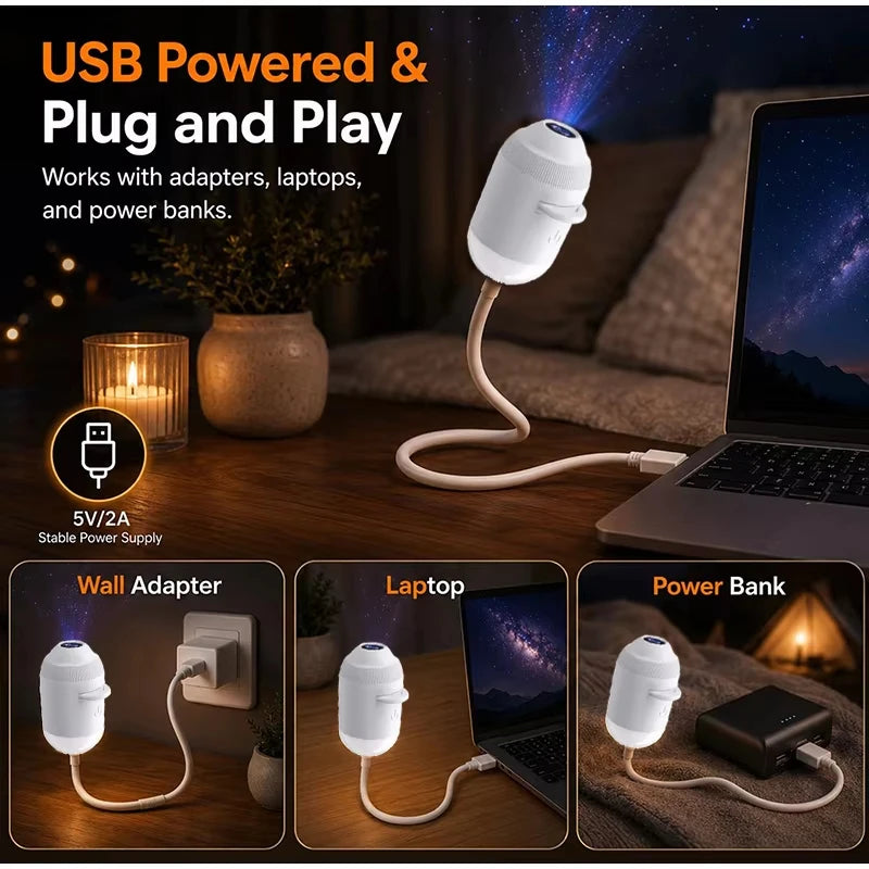 StarGlow Galaxy Projector - 360° Adjustable • USB Powered • Ambient Starry-Sky Lighting