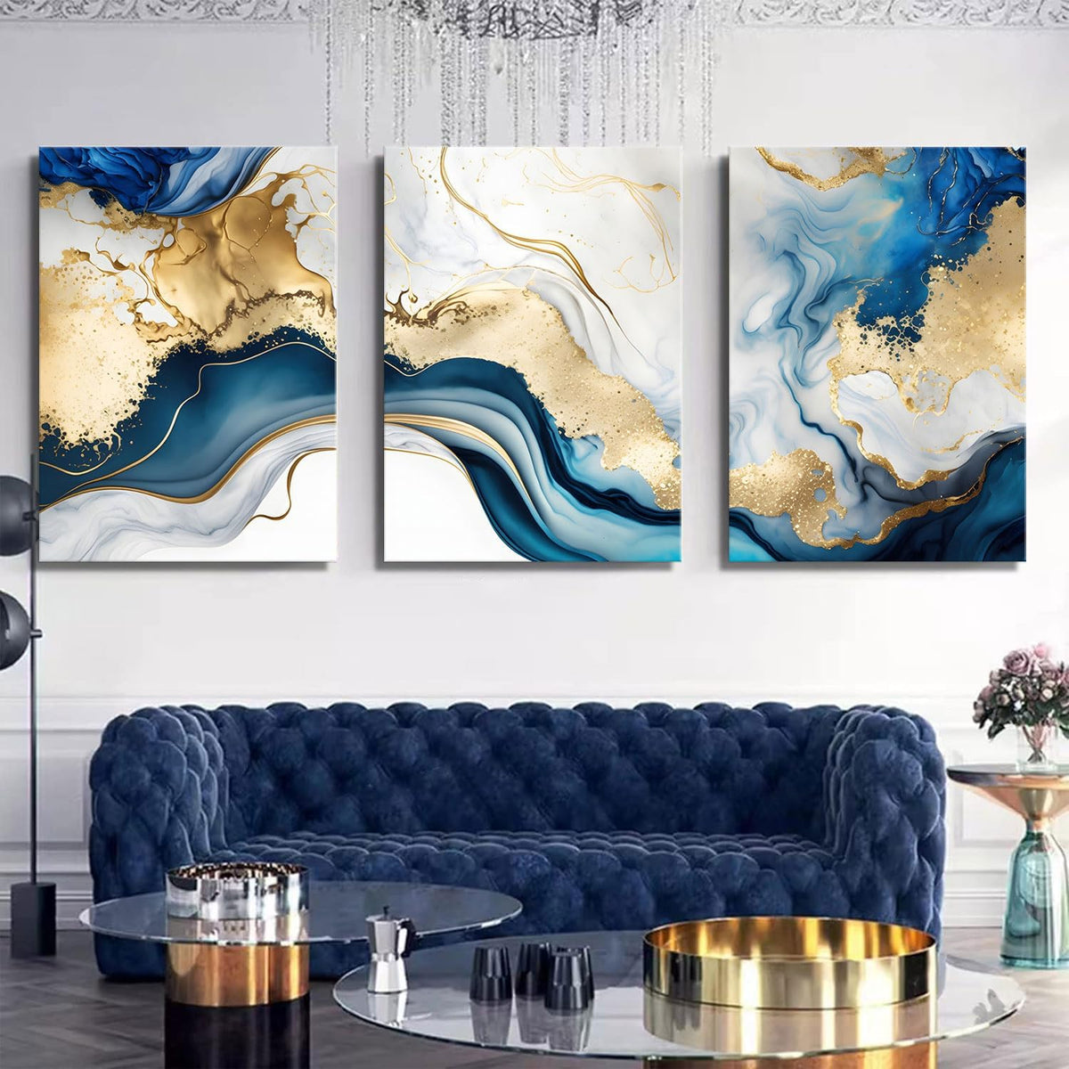 Blue & Gold Marble Wall Art — 3 Piece