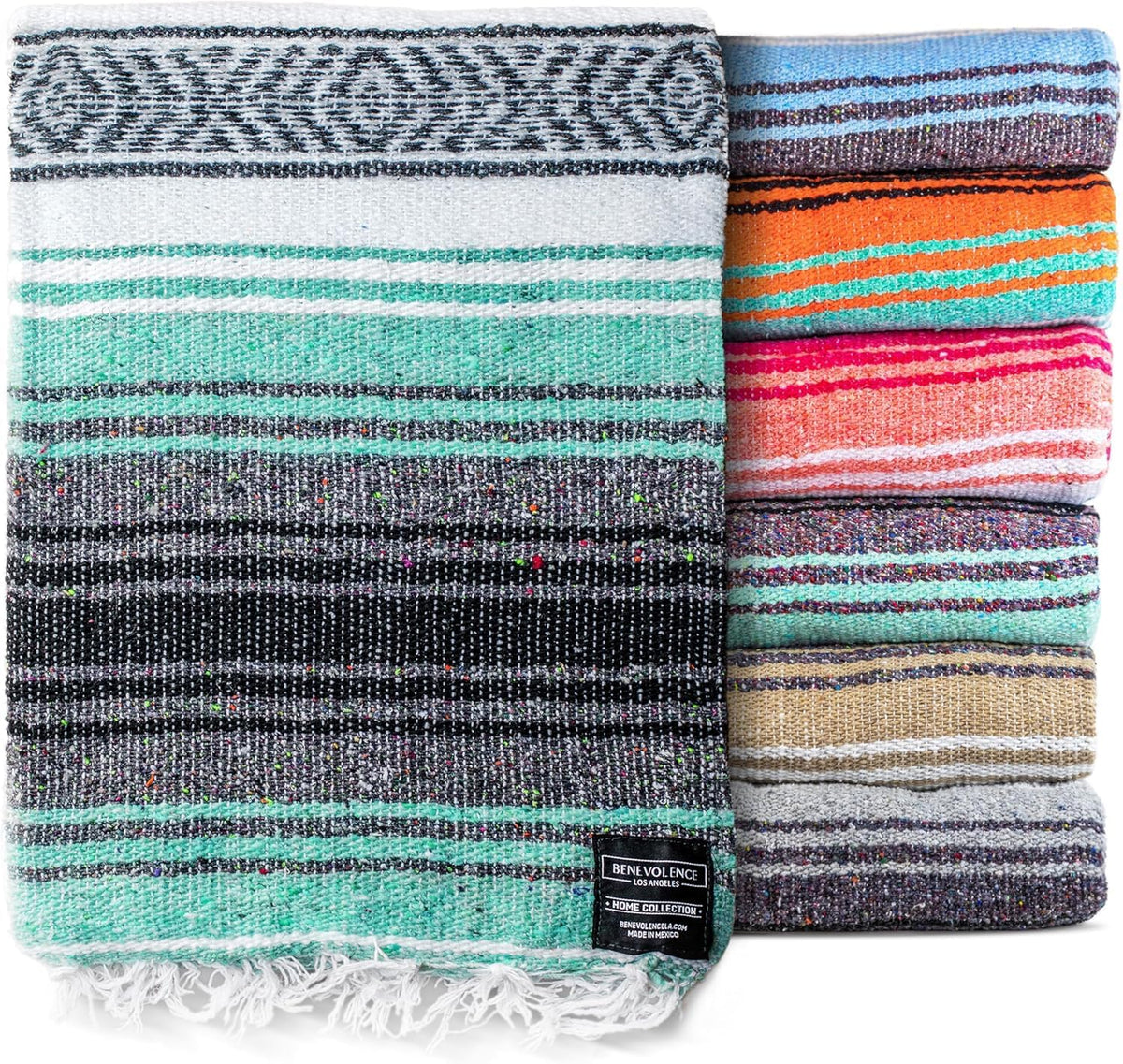 Woven Serape Throw Blanket, Mint, 50 x 70 in (127 x 178 cm)